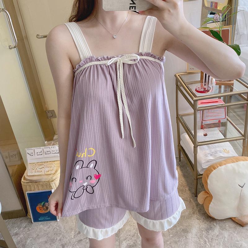 

Отдых из двух частей, женская сексуальная пижама, милый пижамный комплект с мультяшным принтом и нагрудником, топ и шорты, пижамы без рукавов для молодых девушек, принадлежности для сна