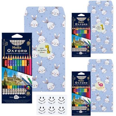 Helix Oxford Daycare Birthday Gift 12 tipuri de creioane colorate ștergebile x 3p + 3p pungă cadou + 3 tipuri de autocolante x 6p set, rechizite pentru jucării coreene