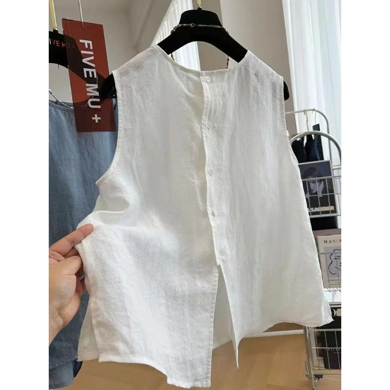 Cotton and Linen Round Neck Summer Thin Loose Literary Versatile Shirt Sleeveless Top Small Vest