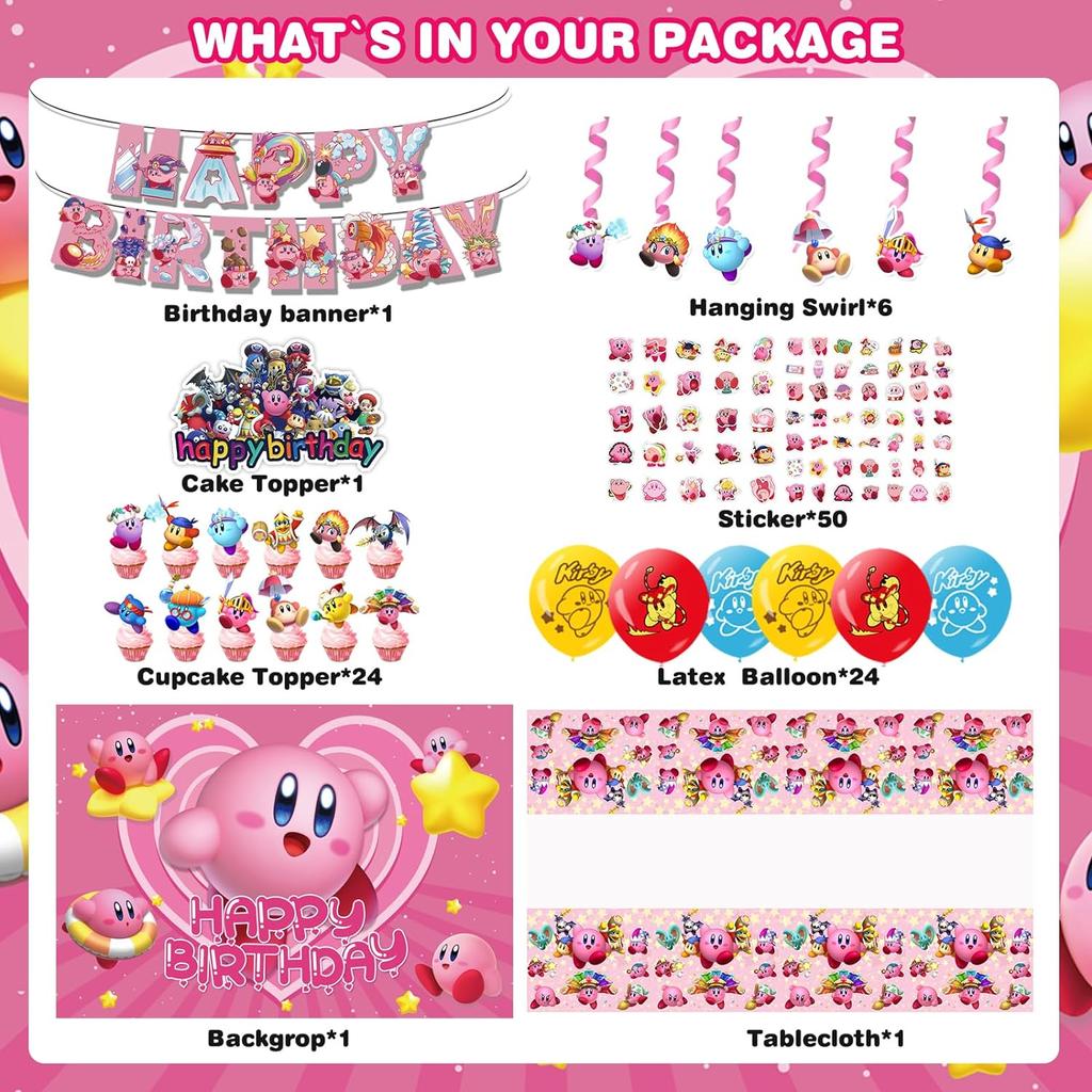 108Pcs Kirby Birthday Party Decorations