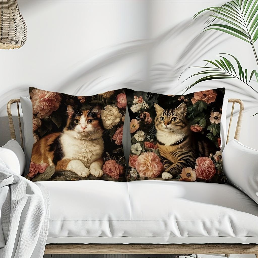 Elegant Cat - Floral Pillow CoversLiving room sofa cushion cover, soft and comfortable, bedroom room decoration