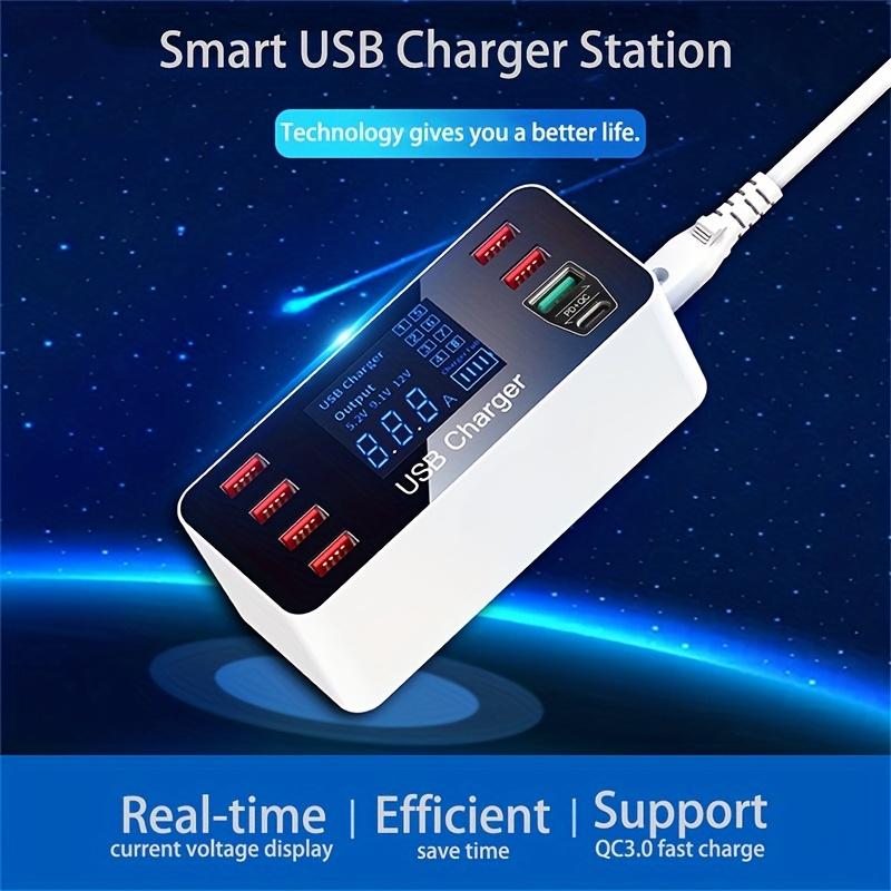 40W Quick Charger QC3.0 8-Port Multi USB Charger Station Fast Charging For iPhone 15 14 13 Por Tablet Desktop with Type C PD 20W