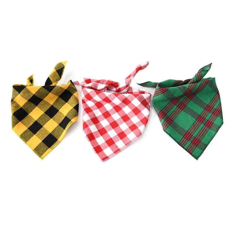 Dogs Checkered Scarf Pet Plaids Neckerchief Holiday Bandana Party Accessories