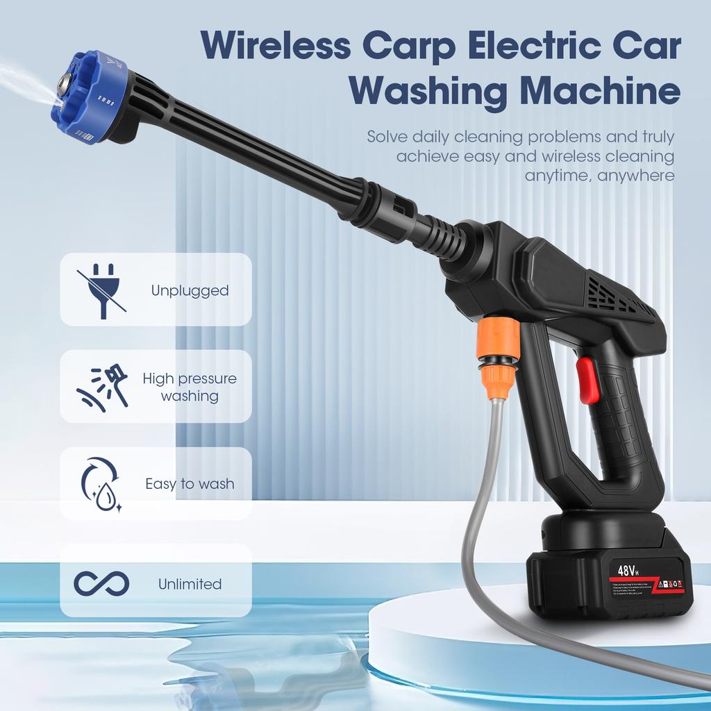 300W 30Bar Cordless High Pressure Car Washer Spray Water Gun 2x6000mAh Lithium Battery Household Electric Car Wash Machine