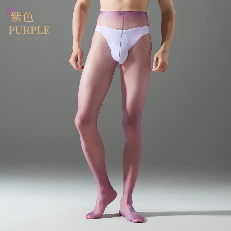Ultra-Thin Men's Stockings Sexy Transparent Aurora Oil Shiny Glitter Waistless One-Line Crotch Pantyhose Erotic Penis Sheath Pou