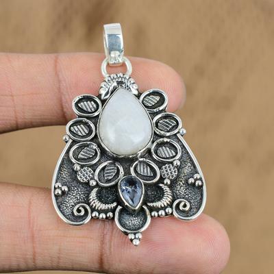 Geschenk für Frauen Anhänger 925 Sterlingsilber Natürlicher Regenbogenmondstein Edelstein