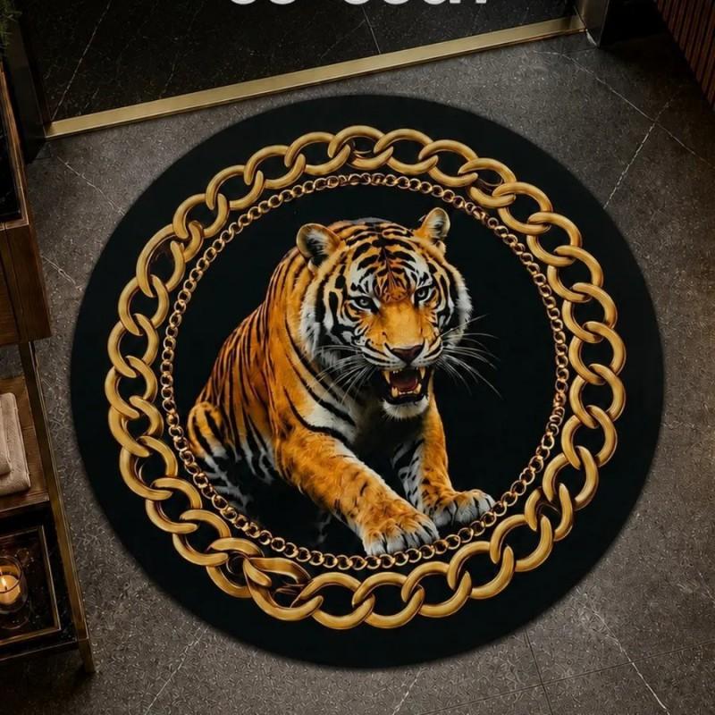 Retro Chic Animal Print Round Rug Living Room Kitchen Bathroom Non-Slip Washable Crystal Velvet Floor Mat