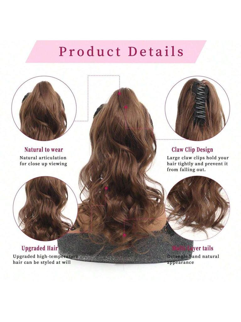 Synthetische Pferdeschwanzverlängerung, 18 Zoll, gewellter, birnenförmiger Blumen-Klauenclip, Kordelzug-Pferdeschwanz für den täglichen Gebrauch von Damen-Pferdeschwanz