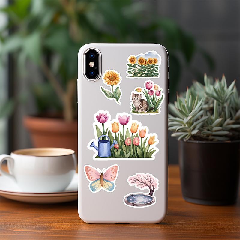 50PCS Cute Flower Stickers Cartoon Animal Stickers Trendy Floral Sticker Vinyl Waterproof Decals Pack for Laptop Phone Tablet