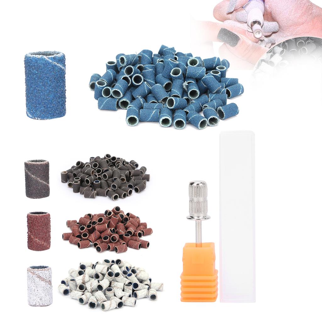 400pcs Manicure Pedicure Nail Art Sanding Bands 80# 120# 180# 240# Grit with Shaft