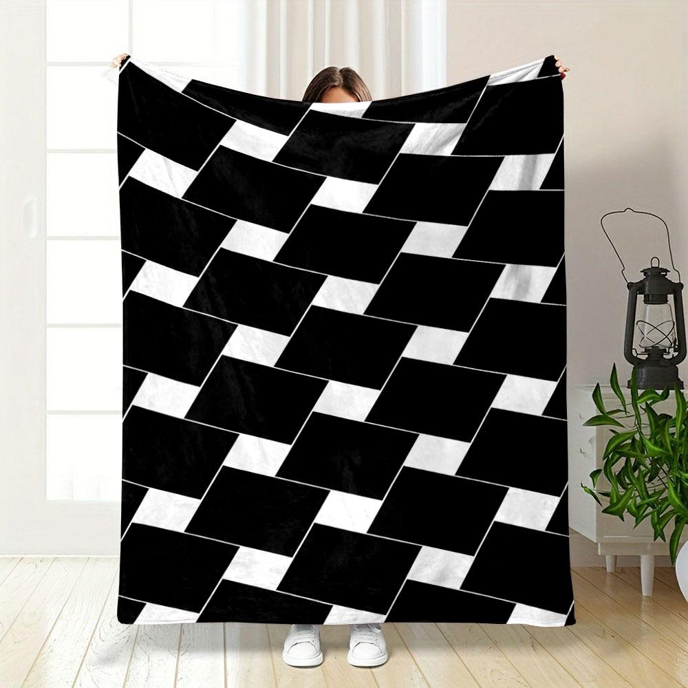 Alternating Black Parallelograms Arranged Diagonally with White Gaps. for All Seasons Blanket Lunch Break Throw Gift