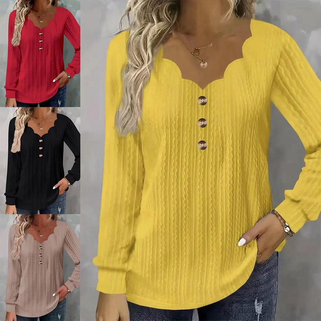 2025 Autumn/Winter Women's Round Neck Casual Long Sleeve Button Knit Top