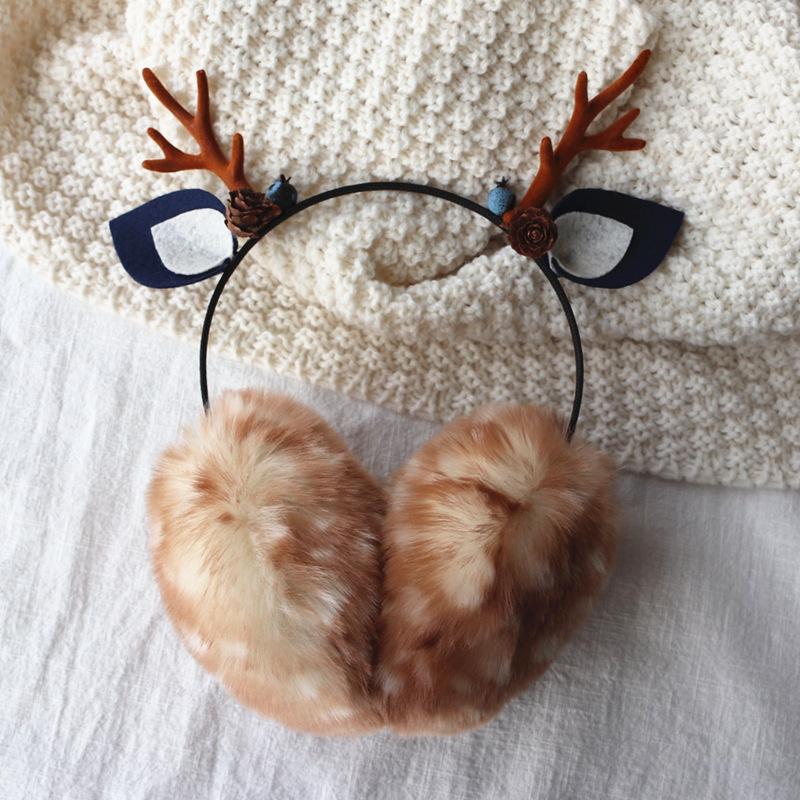 Full Finger Winter Warm Cute Mori Deer Outdoor Plush Gloves, Christmas Decoration Performance Costume Set