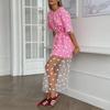 2024 Summer Women's Sexy Mesh Color-Block Loose Two-Piece T-Shirt Dress