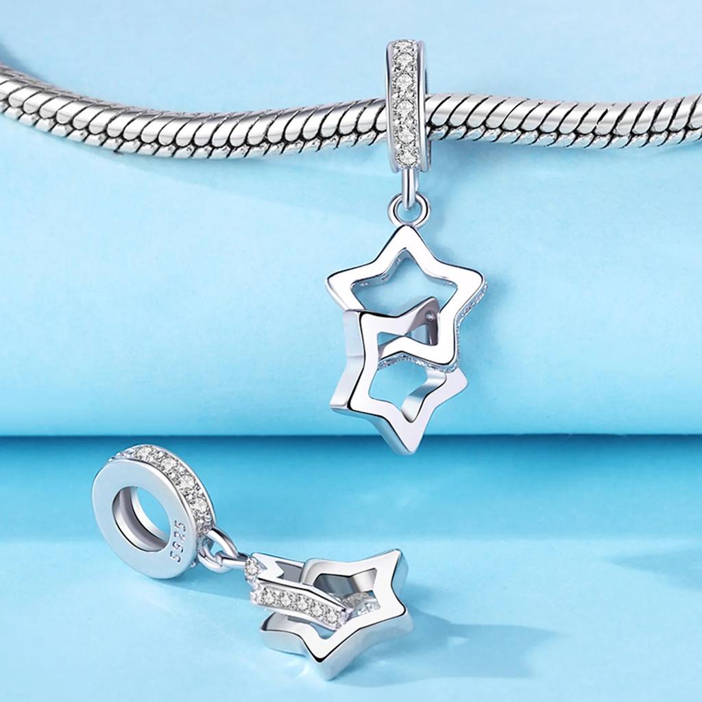 Copper Original Star Charms Shiny Zircon Beads Pendants Charm Fit Original Elegant Bracelet Diy Fine Jewelry Gift For Women