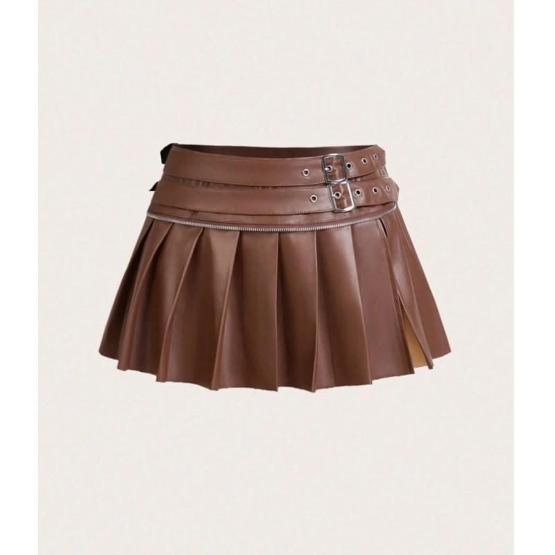 Sexy Pleated Mini Skirt Women Versatile Split Hem Streetwear Dating Party Dance