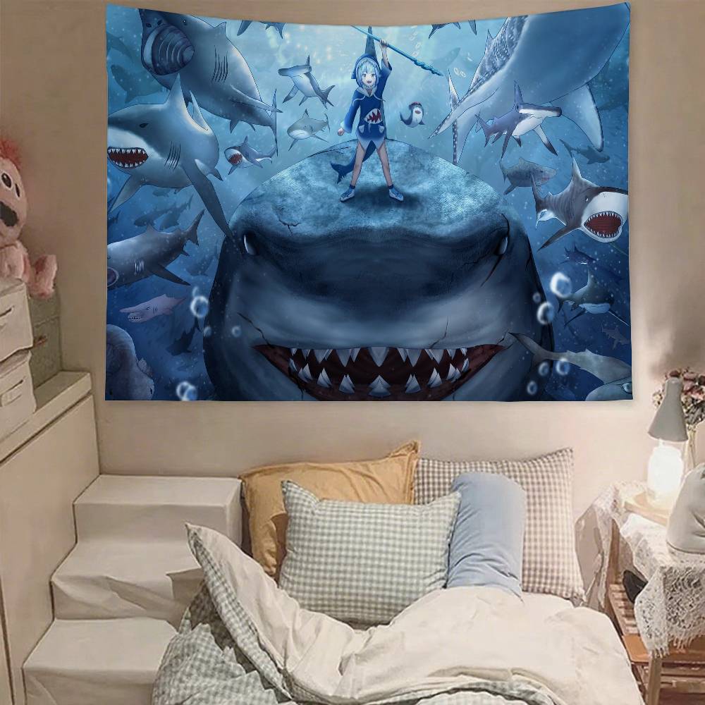 Cute GGawr Gura Tapestry Wall Hanging Tapestry Art Deco Blanket Curtain Hanging At Home Bedroom Living Room Decor