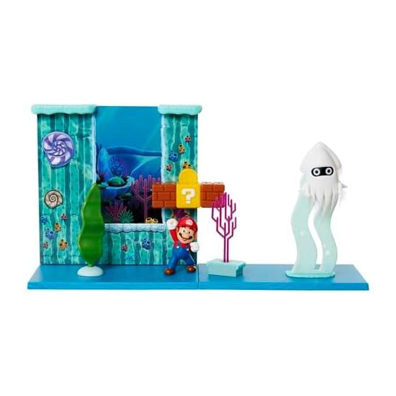 Sanei Boeki Super Mario Figure Collection Playset - Underwater Stage (FPS-006) with Cheep Cheep and Mario Figures, Features include popping coins and