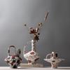 Ceramic Vase Geometric Graffiti Pattern Handle Flower Vase Floral Arrangement Accessories Terrarium Home Decoration Accessories