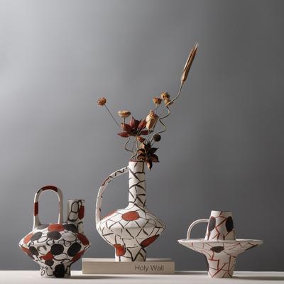 Keramikvase Geometrisches Graffiti-Muster Henkel Blumenvase Floralgesteckszubehör Terrarium Heimdekorationszubehör