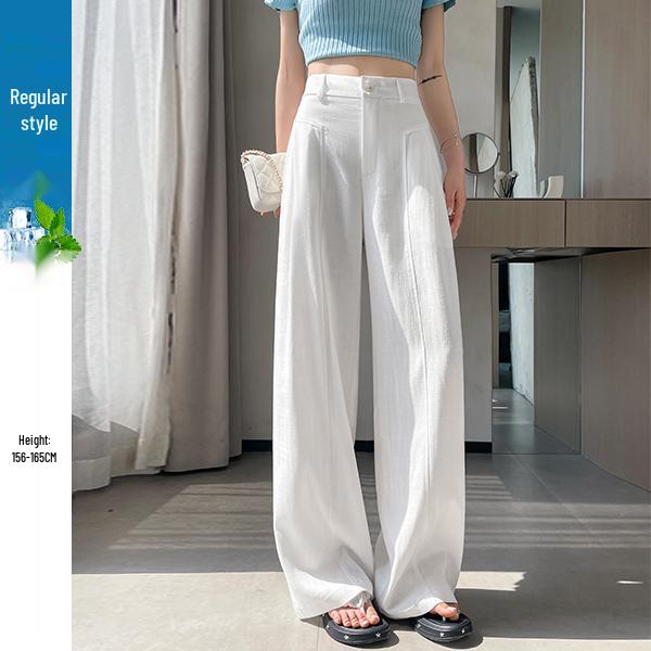 Women's High Waist White Linen Wide Leg Pants