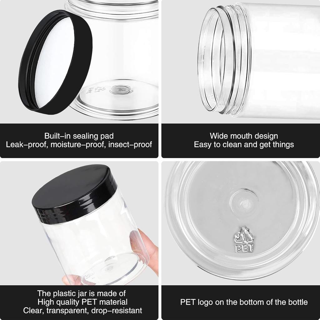 Plastic Jars with Lids 8OZ 36PCS,Small Cosmetic Slime Containers Clear Travel Round Jars Empty Refillable Sample Containers Leak Proof Pot with Black