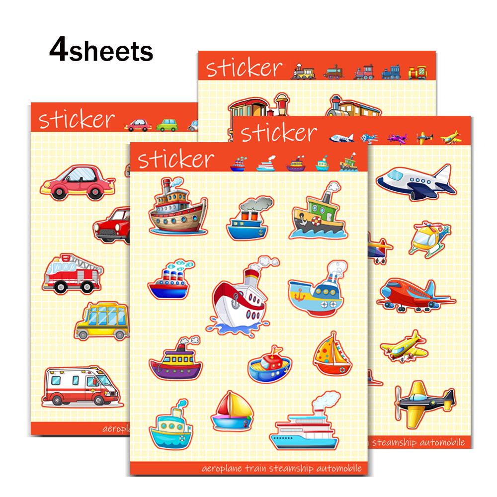 

Kids Transportation Vehicles Decorative Stickers: 4 Sheets of Cars & Motorcycles for Parent-Child DIY