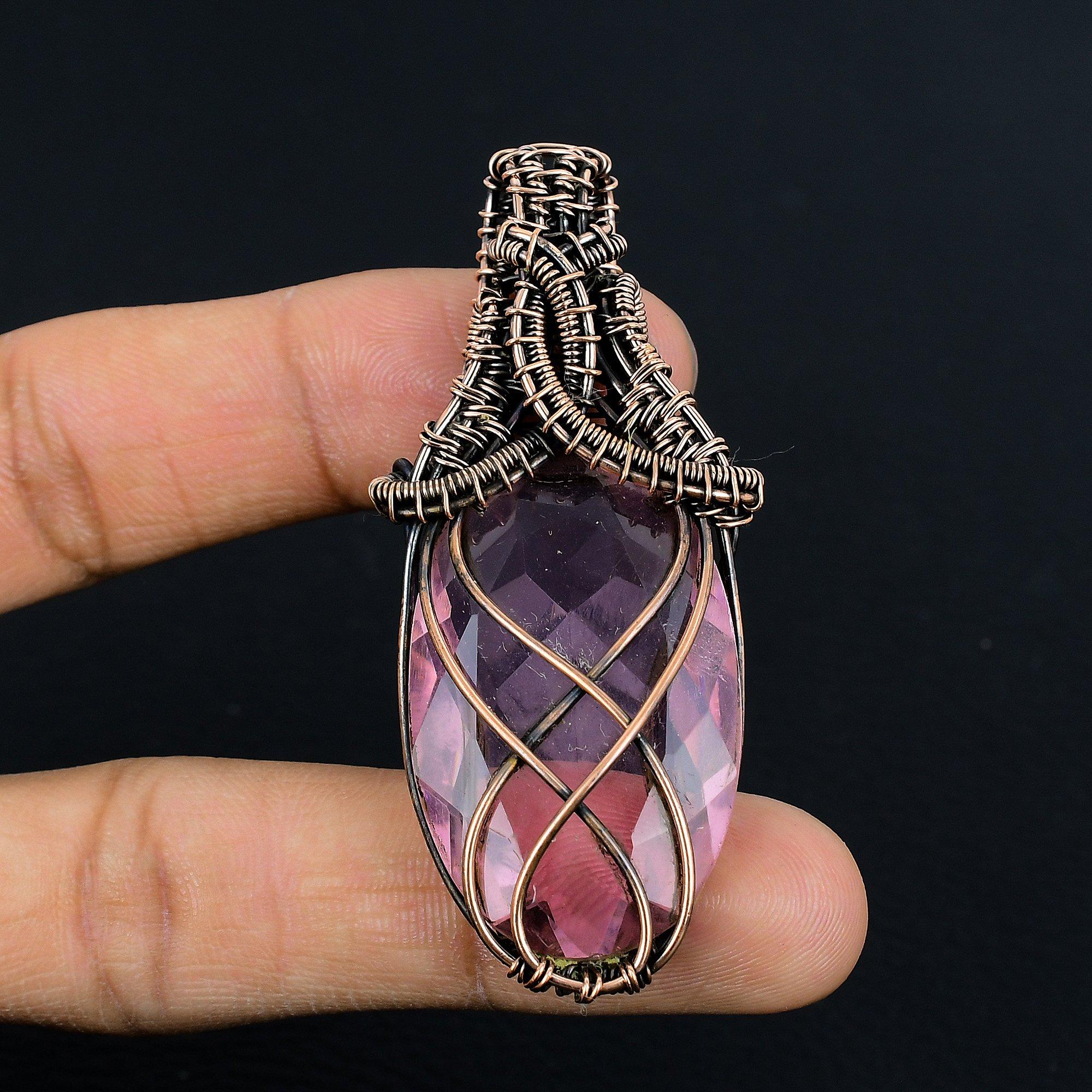 

Kunzite Pendant, 999 Copper Wire Wrapped Gemstone Jewelry, Handmade Pendant, For Thanksgiving 2.55 Inches