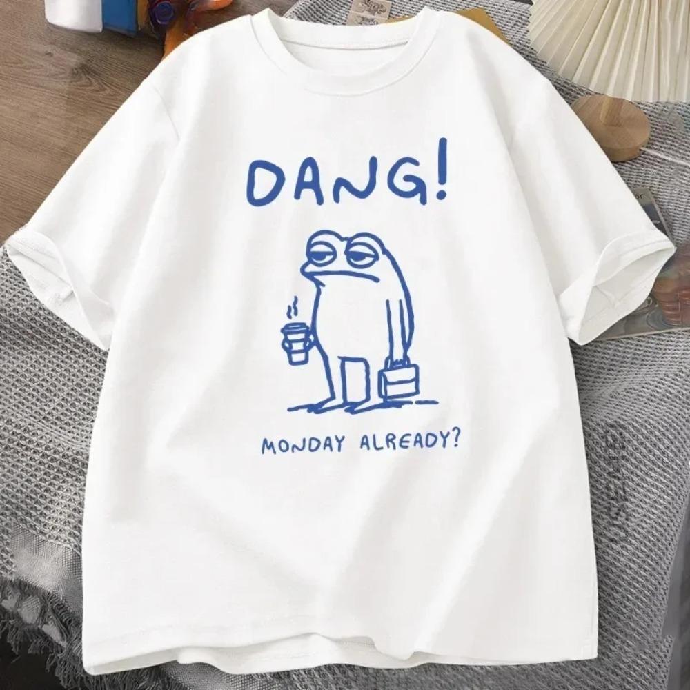 2025 Summer Men's DANG English printed T-shirt with interesting frog pattern short-sleeved high-quality clothing