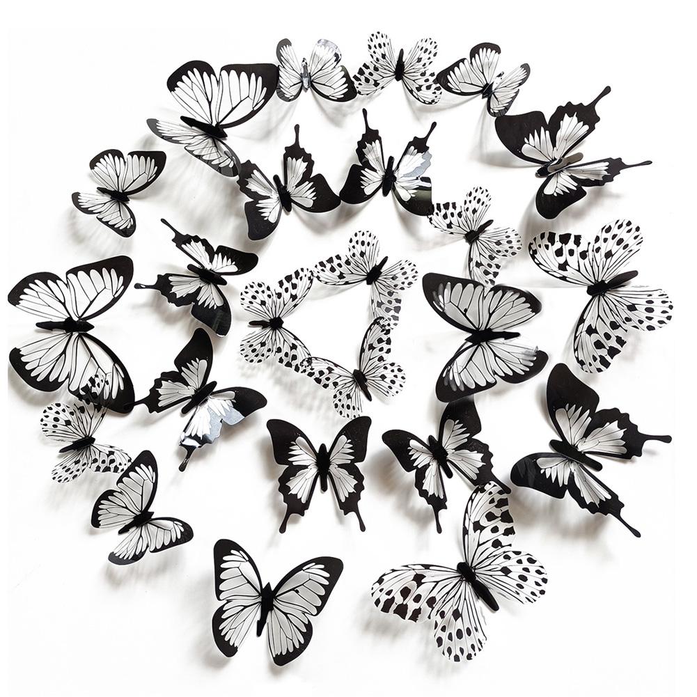 24 Pcs/Set Black White Butterfly Wall Stickers For Wedding Decoration Paster Bedroom Living Room Home Decor Butterflies Decals