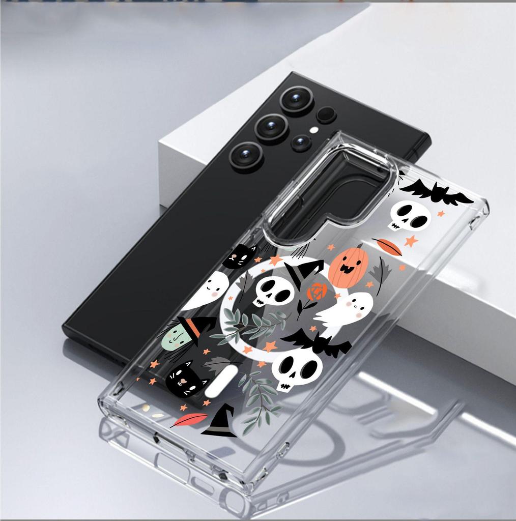 Magic Hat Skull Magnetic Case for iPhone 15/16/17 Pro Max - Transparent Full Coverage