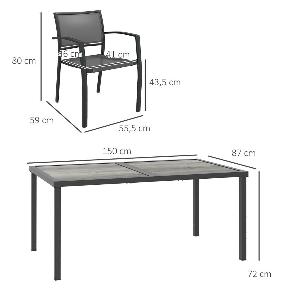 Five-Piece Casual Outdoor Dining Set, with Wood-Effect Table - Grey