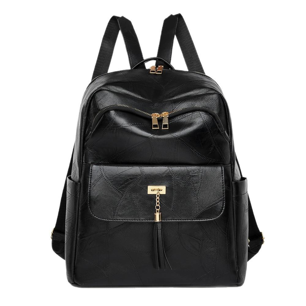 Schoolbag Simple Texture Pu Soft Leather Backpack Women's 1011 Fashion Schoolbag Retro Fringed Versatile Backpack High Quality
