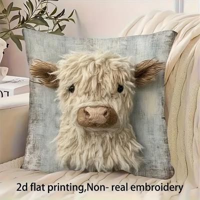 2D White Long-Haired Cow Throw Pillow Cover No Insert Sofa Bedroom Headboard Decorative Cushion Cover Car Office Seat Pillowcase