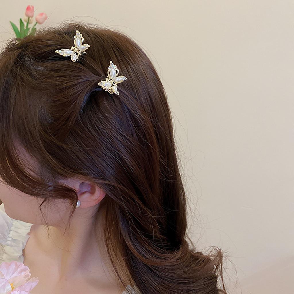 HH3662 Rhinestone Pearl Butterfly Small Hair Clip Alloy Elegant Design For Women Girls