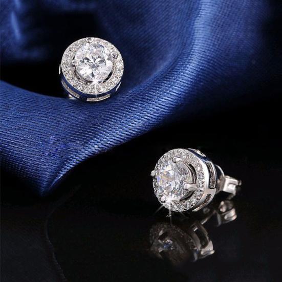Women Round Shiny Ear Studs Cubic Zircon Wedding Fashion Earrings Jewelry