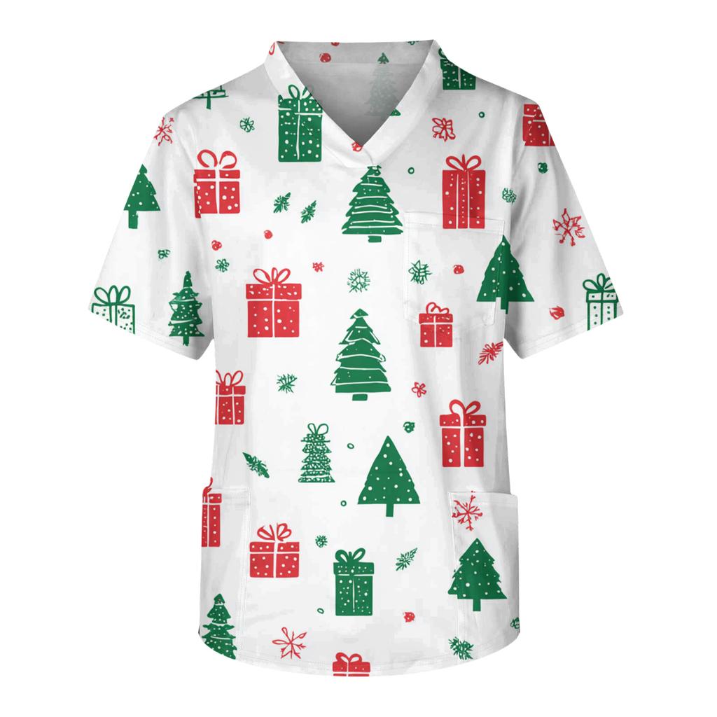 Men's Casual Short-Sleeved V-Neck Printed Front Pocket Top