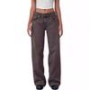 Women's Retro Low Waist Straight Leg Jeans - Washed Denim Wide Leg Pants for Autumn