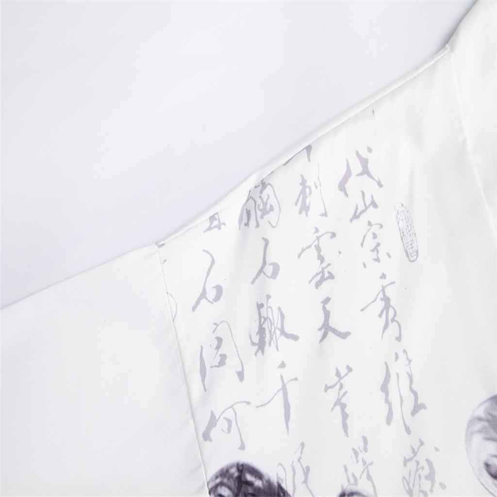 Men's Ink Painting Print Quick Dry Hanfu Cardigan With Seven Part Sleeves
