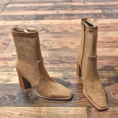 Fashion Ladies Shoes 2024 Hot Sale Side Zipper Women's Boots Winter Square Toe Solid Short Barrel Chunky Heel Fashion Boots