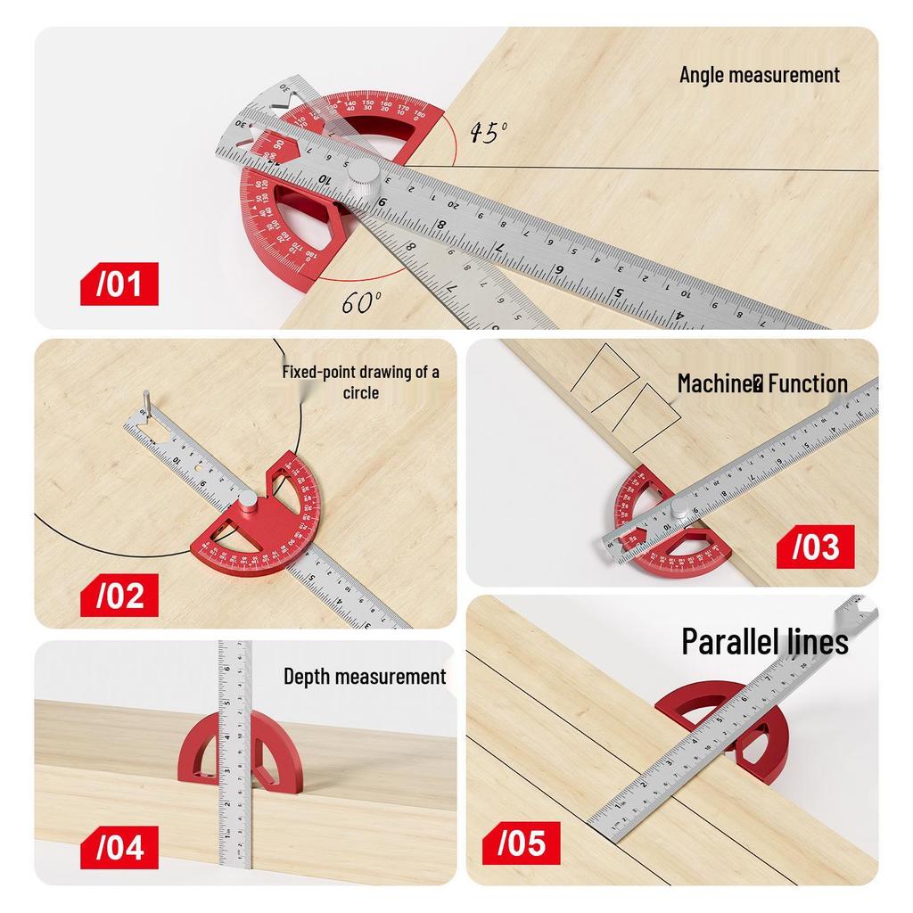 Multifunctional Inch System Adjustable Woodworking Protractor and Angle Ruler
