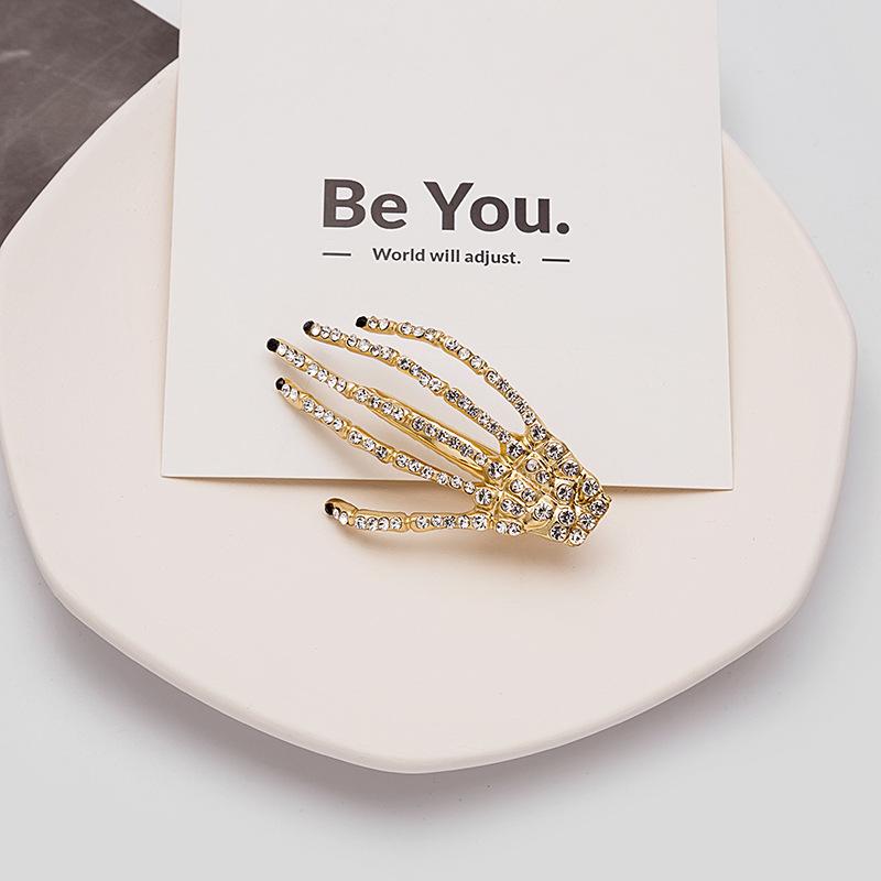 Dark Ghost Claw Skeleton Hand With Diamond Hairpin, Exaggerated Metal Halloween Duck Bill Clip Headdress