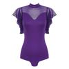 Womens Cha Cha Costume Mesh Ruffles Short Sleeve Leotard Adjustable Back Tie Design Stage Dancewear
