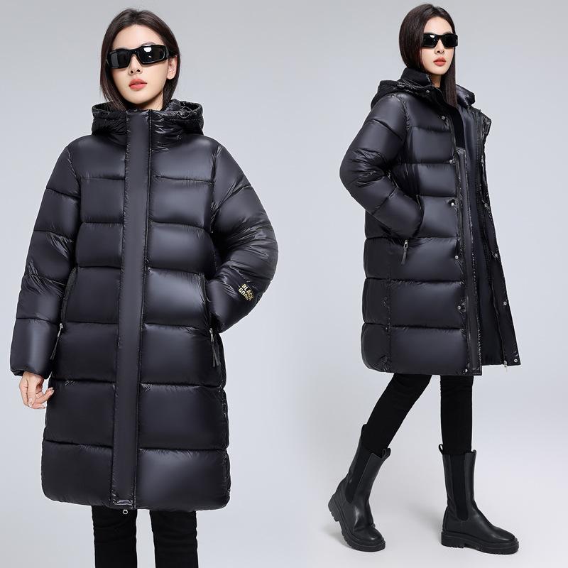 Palton nou de bumbac pentru bărbați și femei, palton lung de iarnă, gros, negru și auriu, palton larg cu glugă peste genunchi