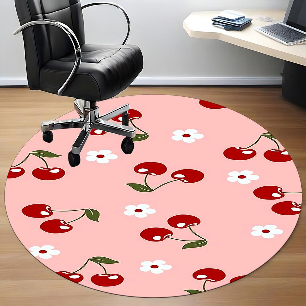 1pc Pink Cherries Office Round Area Rug, Under Office Chairs Bedroom Living Room Home Decor, Room Deco