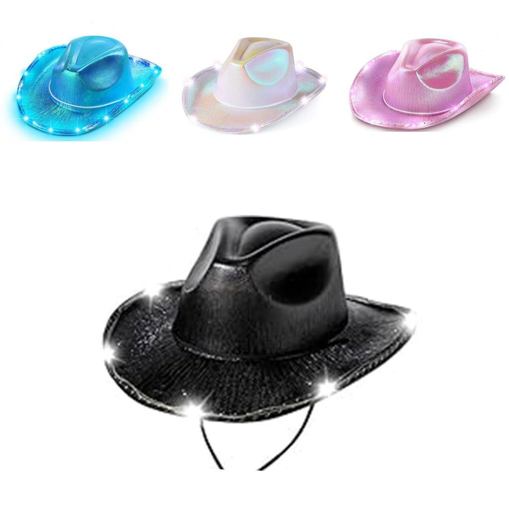 Halloween Led Cowboy Hat With Colorful Lights For Party Costume Dress Up