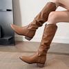 Fashion Autumn Winter Vintage Woman Knight Knee High Boots Shoes Ladies Concise Slip On Western Cowboy Botas
