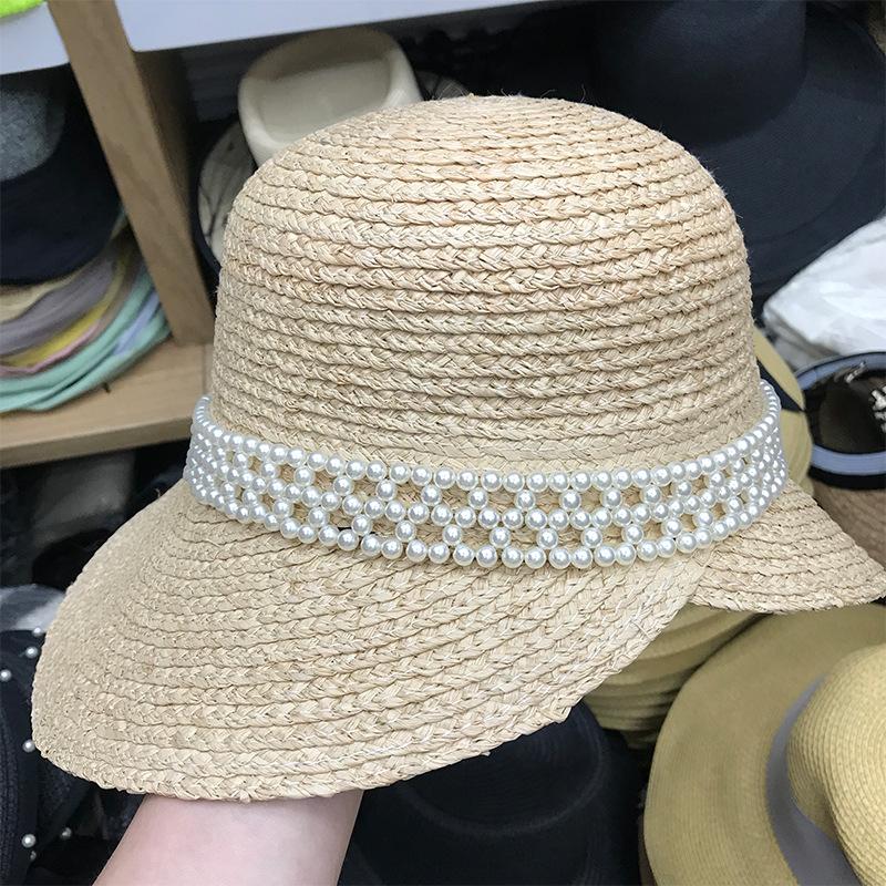 

Винтажная шляпа из соломы Lafite с ласточкиным хвостом, дорожная, для отпуска, для защиты от солнца, украшенная жемчугом, складная пляжная шляпа