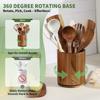 360° Rotating Cutlery Holder Wooden Storage Rack New Kitchen Utensil Holder  Countertop Use