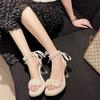 Transparent Heel High Heels Fashion Shoes Fairy Chain Summer Temperament Pearl Non-slip Versatile Women's Skirt Sandals
